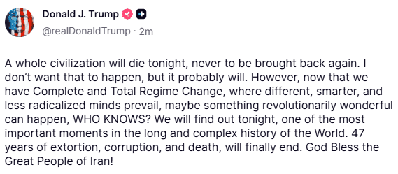 Допис Дональда Трампа у Truth Social.