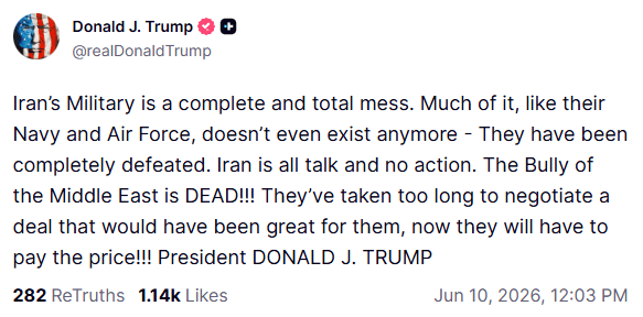 Допис Дональда Трампа у Truth Social. 